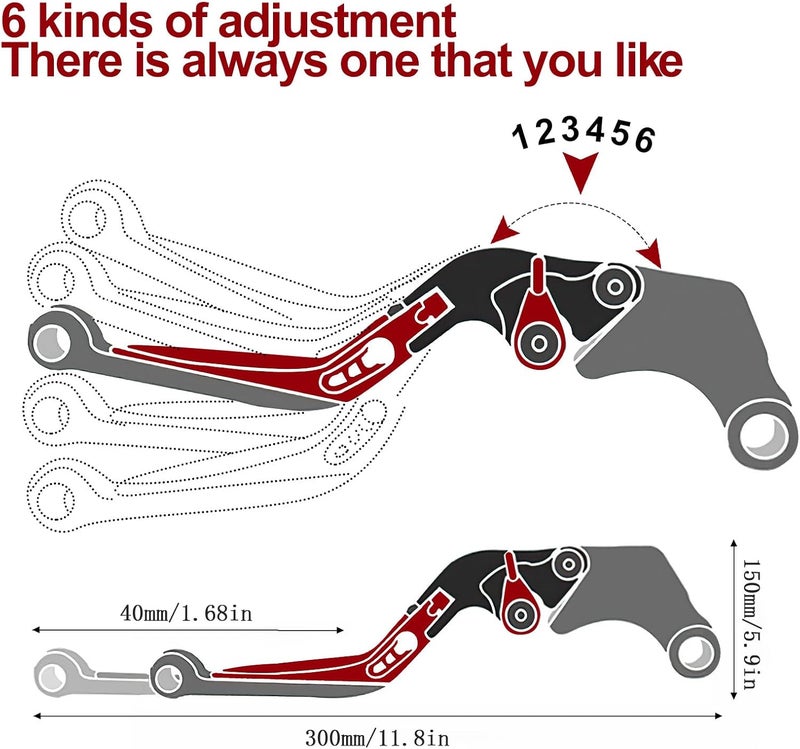 XIDAODIT for Suzuki GSXR 600 750(2006-2024) 1000R(2009-2024) GSX-R 1000(2005-2006) Motorcycle Clutch Lever Folding Extendable Adjustable Handlebars Brake and Clutch Levers Set(Red) - Image 5